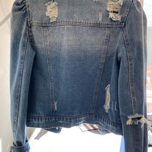 Distressed Denim Jacket with Pearls